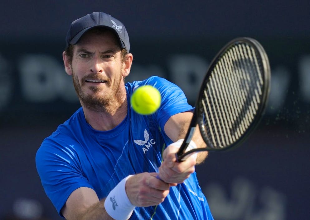 Andy Murray of Britain return the ball to Italy's Jannik Sinner during a match of the Dubai Duty Free Tennis Championship in Dubai, United Arab Emirates, Wednesday, Feb. 23, 2022. (AP Photo/Kamran Jebreili)