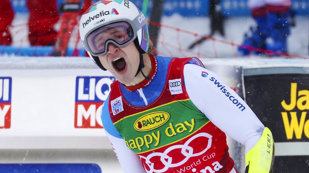 Big cheers at Odermatt following his first giant slalom triumph in the World Cup in December 2020.