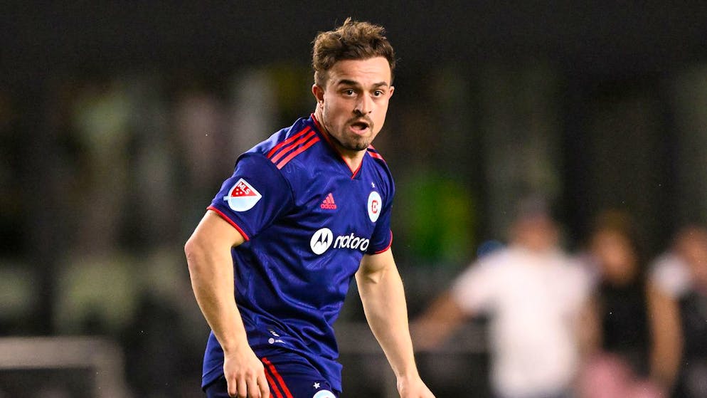 Chicago Fire's Xherdan Shaqiri runs during an MLS soccer match, Saturday, Feb. 26, 2022, in Fort Lauderdale. Fla. (AP Photo/Doug Murray)