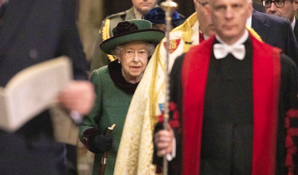 La reine Elizabeth II de Grande-Bretagne arrive pour un service d'action de grâces pour la vie du prince Philip, duc d'Édimbourg, à l'abbaye de Westminster à Londres, le mardi 29 mars 2022.