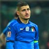 epa09847777 Italy's midfielder Marco Verratti shows his dejection at the end of the FIFA World Cup Qatar 2022 play-off qualifying soccer match between Italy and North Macedonia at the Renzo Barbera stadium in Palermo, Sicily, Italy, 24 March 2022. EPA/CARMELO IMBESI