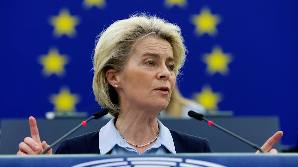 EU-Kommissions-Präsidentin Ursula von der Leyen (CDU) hält eine Rede.