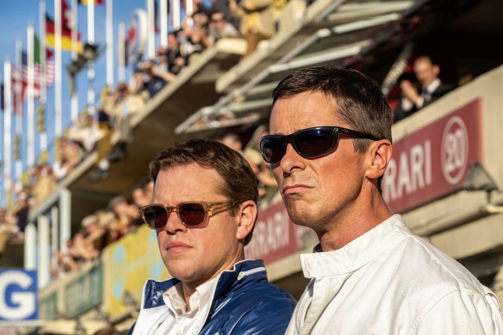 This image released by 20th Century fox shows Christian Bale, right, and Matt Damon in a scene from 