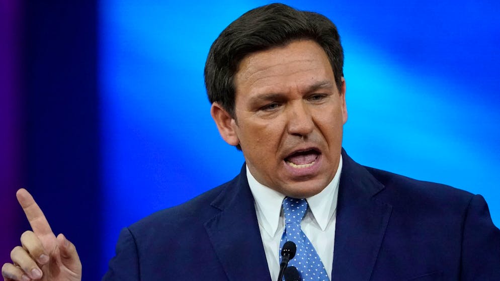 FILE - Florida Gov. Ron DeSantis speaks at the Conservative Political Action Conference (CPAC), Feb. 24, 2022, in Orlando, Fla. Gov. DeSantis is jumping into the conversation about a transgender swimmer who won a collegiate title by declaring the runner up as the real winner. DeSantis signed a proclamation declaring Florida-born Emma Weyant as the winner of the women’s 500-yard freestyle at the NCAA women’s tournament, rather than transgender athlete Lia Thomas. (AP Photo/John Raoux, file)