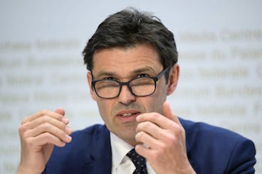 Nationalrat Matthias Aebischer, SP-BE, spricht waehrend einer Medienkonferenz von des ueberparteilichen Ja-Komitees ueber die Aenderung des Filmgesetzes (Lex Netflix), am Donnerstag, 24. Maerz 2022, in Bern. Am 15. Mai 2022 findet die Volksabstimmung über das Filmgesetz statt. (KEYSTONE/Anthony Anex)