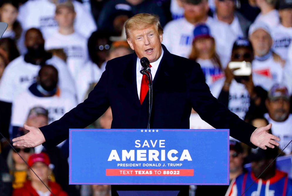 FILE - Former President Donald Trump speaks at a rally, Saturday, Jan. 29, 2022, in Conroe, Texas. Trump is endorsing Mehmet Oz in Pennsylvania’s crowded Senate primary, ending months of jockeying for Trump's support. Trump says in a statement that his decision is “all about winning elections” as he backs the celebrity heart surgeon best known as the host of daytime TV’s “The Dr. Oz Show.” Trump had previously endorsed Sean Parnell in the race, but Parnell withdrew amid allegations of abuse from his estranged wife. (Jason Fochtman/Houston Chronicle via AP, File)