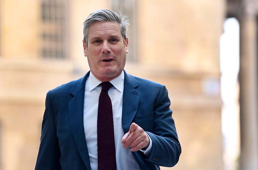 epa09906014 Labour party leader Keir Starmer arrives at the BBC in London, Britain, 24 April 2022. .Starmer has again called for British Prime Minister to resign over the so-called 'partygate' scandal. Johnson has received a fine from the Met Police after breaching lockdown regulations by holding parties at Downing Street. EPA/ANDY RAIN