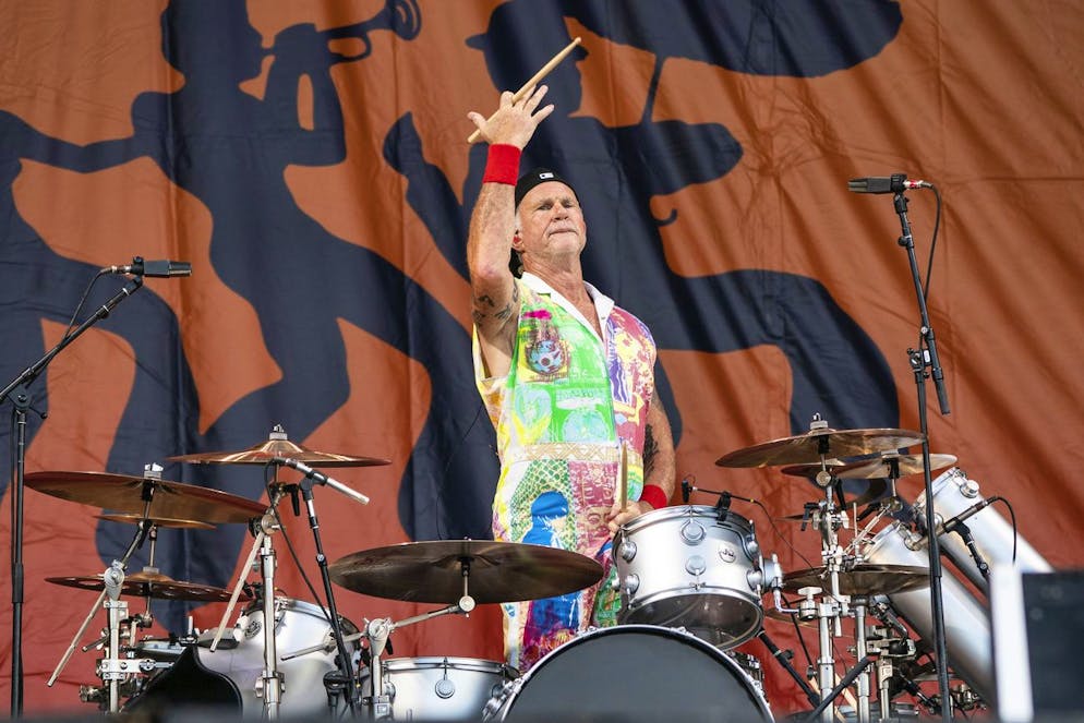 Chad Smith of the Red Hot Chili Peppers performs at the New Orleans Jazz and Heritage Festival, on Sunday, May 1, 2022, in New Orleans. (Photo by Amy Harris/Invision/AP)