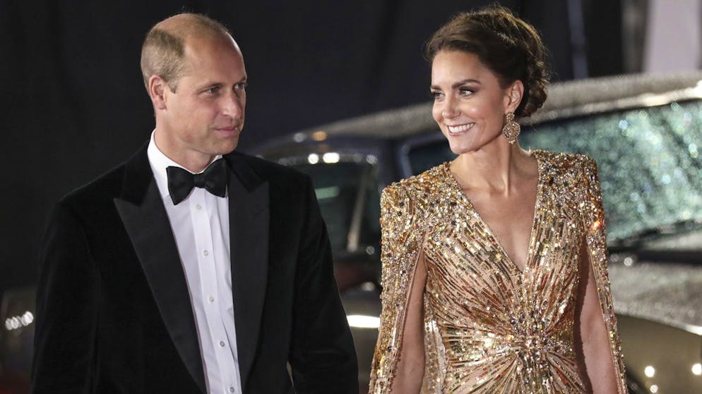 Britain's Prince William, left, and his wife Kate the Duchess of Cambridge arrive for the World premiere of the new film from the James Bond franchise 'No Time To Die', in London Tuesday, Sept. 28, 2021. (Photo by Vianney Le Caer/Invision/AP)