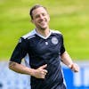 Le joueur luganais Reto Ziegler lors de l'entrainement du FC Lugano avant la Coupe de Suisse le vendredi 13 mai 2022 au stade de Colovray a Nyon. (KEYSTONE/Jean-Christophe Bott)