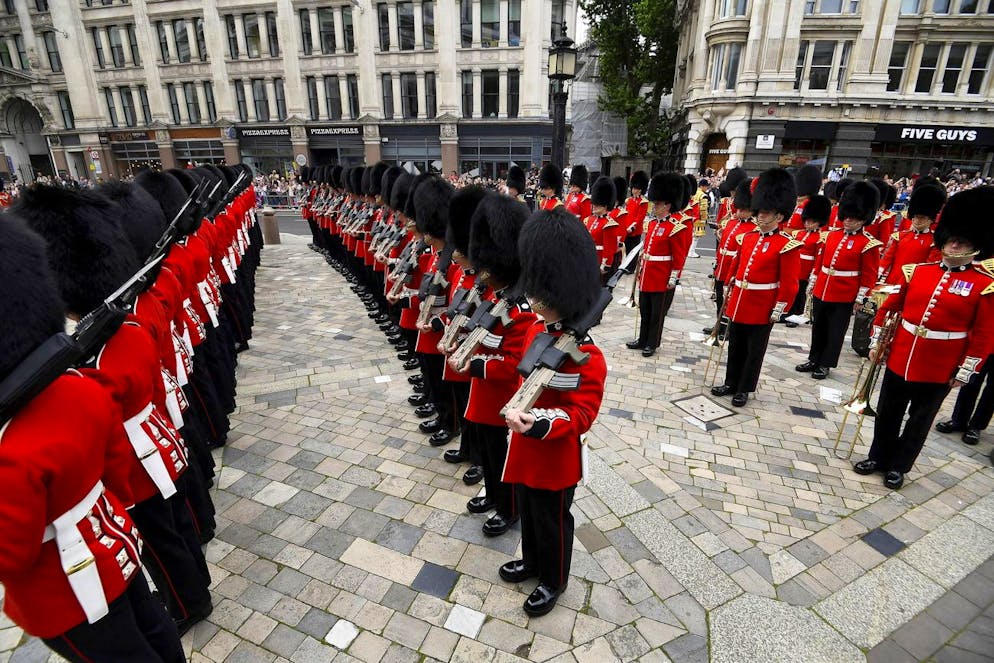 Guard of honor forms up outside of St Paul's Cathedral, London, ahead of a service of thanksgiving for the reign of Queen Elizabeth II Friday June 3, 2022 on the second of four days of celebrations to mark the Platinum Jubilee. The events over a long holiday weekend in the U.K. are meant to celebrate the monarchâÄ™s 70 years of service. (Toby Melville, Pool Photo via AP)