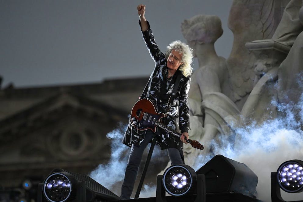 Queen's Brian May performs during the Platinum Jubilee concert taking place in front of Buckingham Palace, London, Saturday June 4, 2022, on the third of four days of celebrations to mark the Platinum Jubilee. The events over a long holiday weekend in the U.K. are meant to celebrate Queen Elizabeth IIâÄ™s 70 years of service. (Eddie Mulholland/Pool photo via AP)