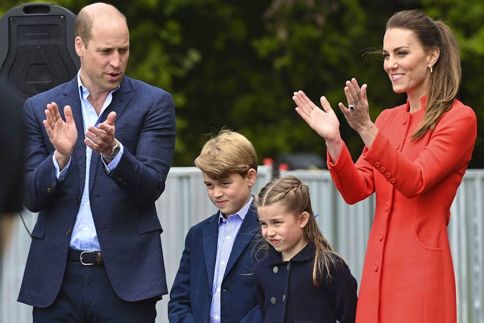 From left, Britain's Prince William, Prince George, Princess Charlotte and Kate, Duchess of Cambridge during their visit to Cardiff Castle in Cardiff, Wales, Saturday, June 4 2022, as members of the Royal Family visit the nations of the UK to celebrate Queen Elizabeth II's Platinum Jubilee. (Ashley Crowden/PA via AP)