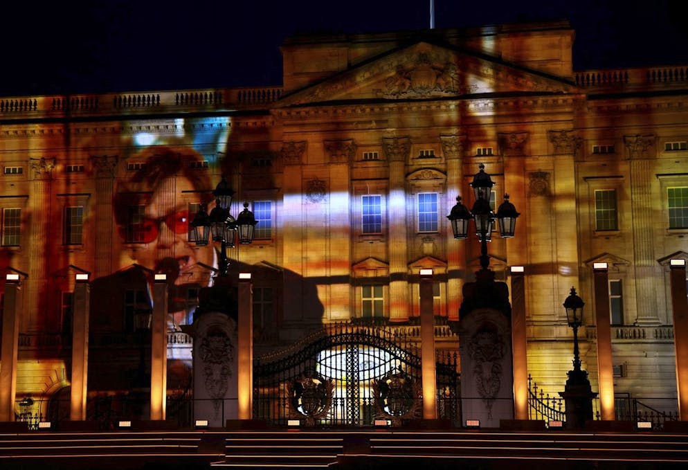 Elton John shown during a recorded performance at the Platinum Jubilee concert taking place in front of Buckingham Palace, London, Saturday June 4, 2022, on the third of four days of celebrations to mark the Platinum Jubilee. The events over a long holiday weekend in the U.K. are meant to celebrate Queen Elizabeth II's 70 years of service. (Henry Nicholls/Pool via AP)