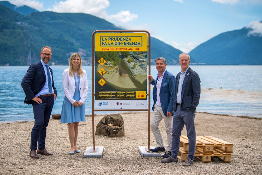 Lugano: presentazione campagna Acque Sicure 2022. Nella foto la cartellonistica alla Foce xdel Cassarate, campagna Acque Sicure 2022, organizzata dal Dipartimento delle Istituzioni in collaborazione con La Città di Lugano e la Commissione consultiva CdS Acque Sicure.
© Ti-Press / Alessandro Crinari