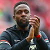 LIVERPOOL, ENGLAND - MAY 22:   Divock Origi of Liverpool applauds at the end of the Premier League match between Liverpool and Wolverhampton Wanderers at Anfield on May 22, 2022 in Liverpool, United Kingdom. (Photo by Chris Brunskill/Fantasista/Getty Images)