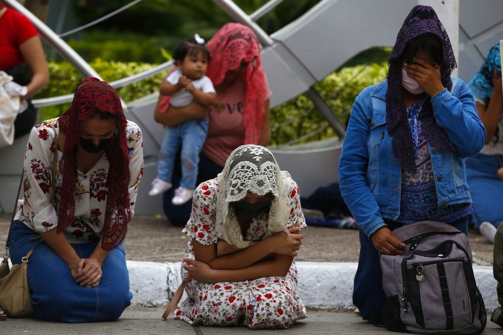 epa10003312 Parishioners of the La Luz del Mundo church participate in a religious service at its international headquarters, in the city of Guadalajara, state of Jalisco, Mexico, 08 June 2022. Faith and trust in the leader of the church, Mexican Naason Joaquin Garcia, remains among the faithful of this congregation, despite the sentence of 16 years and 8 months for sexual abuse against minors in a Los Angeles court. EPA/Francisco Guasco
