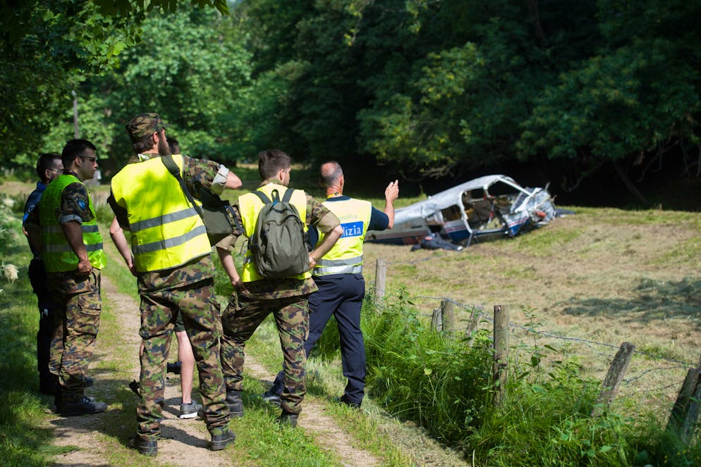 Astano: Odescalchi 2022, scenario crashfire. Nella foto le fasi di esercitazione per l'operazione congiunta di forze civili e militari sullo scenario Crashfire di Astano.
© Ti-Press / Alessandro Crinari