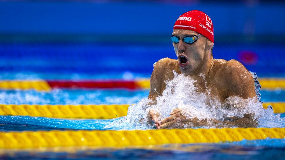 Der Schweizer Schwimmer Jeremy Desplanches bei seinem Einsatz im Vorlauf ueber 200m Lagen an den Fina Weltmeisterschaften im Schwimmen am Dienstag, 21. Juni 2022, in Budapest, Ungarn. (KEYSTONE/Patrick B. Kraemer)