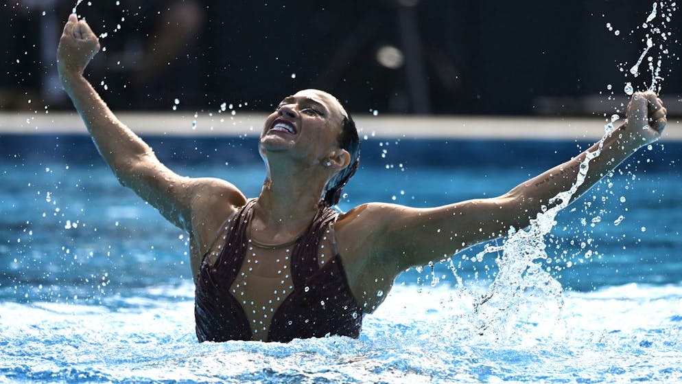 USA's Anita Alvarez competes during the solo free final of the artistic swimming at the 19th FINA World Championships in Budapest in Budapest, Hungary, Wednesday, June 22, 2022. (AP Photo/Anna Szilà¡gyi)