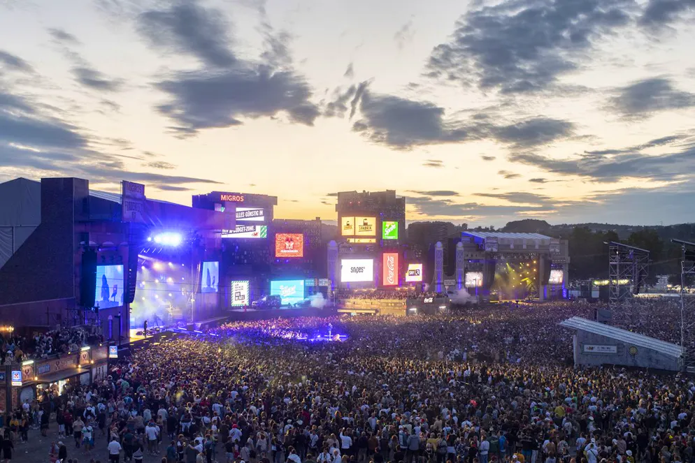 Festival visitors enjoy the show of American rapper Nayvadius DeMun Wilburn alias Future during the Openair Frauenfeld music festival on Thursday, July 11, 2019, in Frauenfeld, Switzerland. The Openair Frauenfeld takes place from 11 to 13 July 2019. (KEYSTONE/Ennio Leanza)