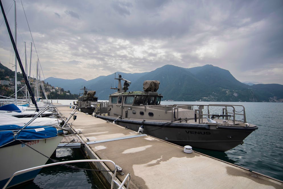 Lugano: preparativi Ukraine Conférence Lugano / 04-05 luglio 2022. Nella foto alcune imbarcazoni della Marina Militare presenti sul Lago di Lugano.
© Ti-Press / Pablo Gianinazzi