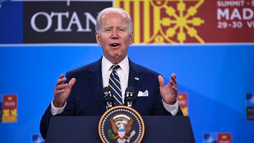 MADRID, SPAIN - JUNE 30: US President Joe Biden holds his press conference at the NATO Summit on June 30, 2022 in Madrid, Spain. During the summit in Madrid, on June 30 NATO leaders will make the historic decision whether to increase the number of high-readiness troops above 300,000 to face the Russian threat. (Photo by Denis Doyle/Getty Images)