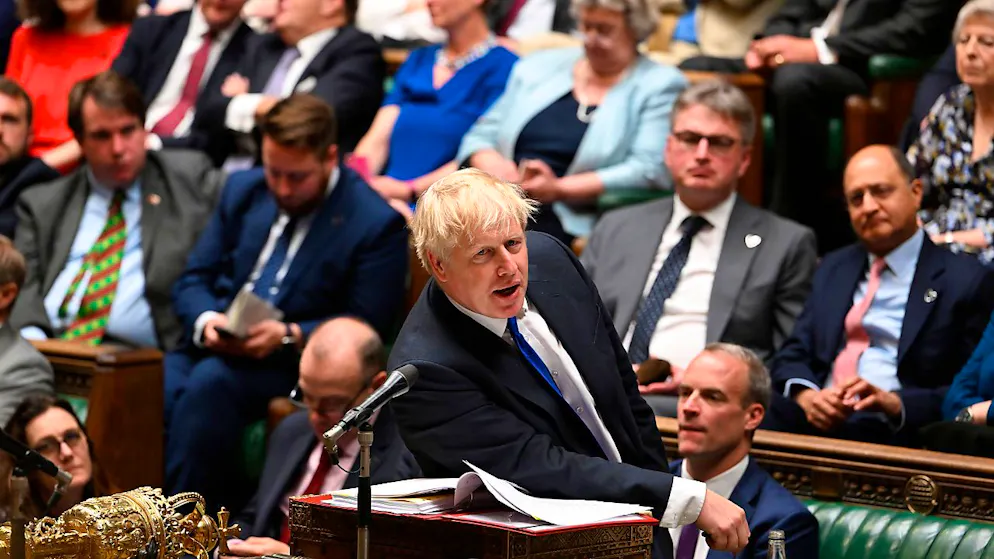 dpatopbilder - HANDOUT - Nun kommt Bewegung in die Downing Street Nummer 10. Nach mehreren Rücktrittsforderungen möchten Boris Johnson sein Amt als Parteichef niederlegen. Foto: Jessica Taylor/UK Parliament/AP/dpa - ACHTUNG: Nur zur redaktionellen Verwendung im Zusammenhang mit der aktuellen Berichterstattung innerhalb der nächsten 14 Tage und nur mit vollständiger Nennung des vorstehenden Credits