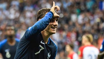 TOPSHOT - France's forward Antoine Griezmann celebrates after shooting a penalty kick to score his team's second goal during their Russia 2018 World Cup final football match between France and Croatia at the Luzhniki Stadium in Moscow on July 15, 2018. (Photo by FRANCK FIFE / AFP) / RESTRICTED TO EDITORIAL USE - NO MOBILE PUSH ALERTS/DOWNLOADS        (Photo credit should read FRANCK FIFE/AFP via Getty Images)