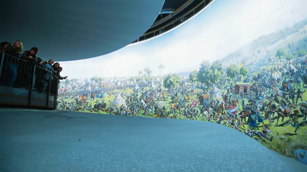 Panorama der Murtenschlacht wird an ETH Lausanne digitalisiert - Gallery. An der Landesausstellung Expo.02 vor 20 Jahren wurde das Gemälde in Murten ausgestellt. (Archivbild)