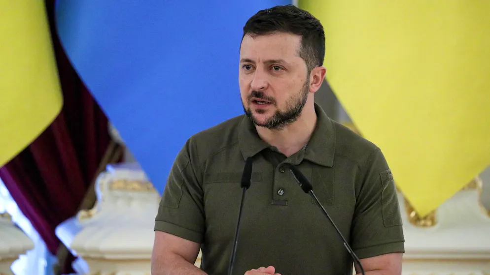 Der ukrainische Präsident Wolodymyr Selenskyj bei einer Pressekonferenz am 25. Juli 2022  in Kiew.