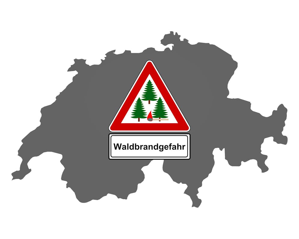 Map of Switzerland and traffic sign forest fire