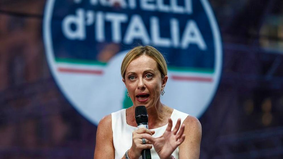 Giorgia Meloni, Parteichefin von Fratelli d'Italia, spricht bei einer Veranstaltung von Fratelli d'Italia.