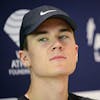 Jakob Ingebrigtsen of Norway speaks during a press conference on the eve of the Athletissima IAAF Diamond League international athletics meeting in Lausanne, Switzerland, Thursday, August 25, 2022. (KEYSTONE/Laurent Gillieron)