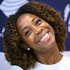 Shelly-Ann Fraser-Pryce of Jamaica smiles during a press conference on the eve of the Athletissima IAAF Diamond League international athletics meeting in Lausanne, Switzerland, Thursday, August 25, 2022. (KEYSTONE/Laurent Gillieron)