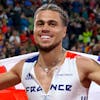 MUNICH, GERMANY - AUGUST 19: Wilfried Happio of France celebrates winning silver in the Men's 400m Hurdles Final during the Athletics competition on day 9 of the European Championships Munich 2022 at Olympiapark on August 19, 2022 in Munich, Germany. (Photo by Maja Hitij/Getty Images)