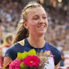 Femke Bol of The Netherlands reacts after 400m Hurdles Women at the Athletissima IAAF Diamond League international athletics meeting in the Stade Olympique de la Pontaise in Lausanne, Switzerland, Friday, August 26, 2022. (KEYSTONE/Valentin Flauraud)