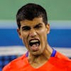 MASON, OHIO - AUGUST 18: Carlos Alcaraz of Spain celebrates his victory over Marin Cilic of Croatia in the third round of the men's singles at the Lindner Family Tennis Center on August 18, 2022 in Mason, Ohio. (Photo by Frey/TPN/Getty Images)