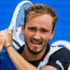 MASON, OHIO - AUGUST 19: Daniil Medvedev of Russia hits a backhand against Taylor Fritz of the United States in the quarter-finals of the men's singles at the Lindner Family Tennis Center on August 19, 2022 in Mason, Ohio. (Photo by Frey/TPN/Getty Images)