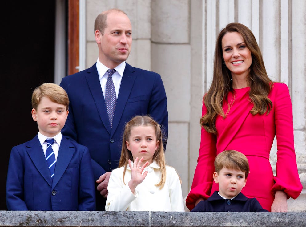 Megan Markle.  Prince George, Prince William, Princess Charlotte, Prince Louis and Duchess Catherine stand on the balcony of Buckingham Palace.  Your children may be filmed by two cameras when they start school - but not after.