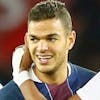 PSG's Hatem Ben Arfa, left, and Maxwell, right, greet Rennes' Gelson Fernandes at the end of their French League One soccer match between PSG and Marseille at the Parc des Princes stadium in Paris, France, Sunday, Nov. 6, 2016. PSG won 4-0. (AP Photo/Francois Mori)