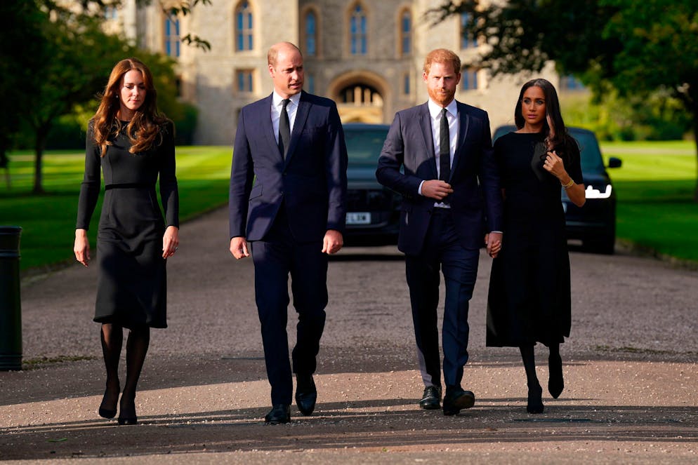 William and Harry united in grief. The couples have not been photographed together for more than two and a half years. (Kirsty O'Connor/Pool Photo via AP)