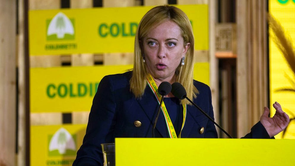 Die Führerin der «Brüder Italiens», Giorgia Meloni, hält ihre erste öffentliche Rede seit dem Wahlsieg ihrer rechtsradikalen Partei während einer Landwirtschaftsmesse in Mailand, am Samstag, den 1. Oktober 2022.