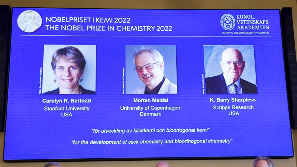 Le prix Nobel de chimie 2022 a été décerné mercredi au Danois Morten Meldal, à l'Américaine Carolyn Bertozzi et à son compatriote Barry Sharpless.