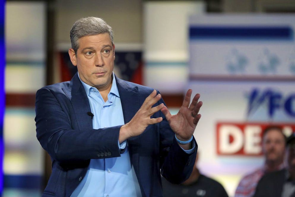 U.S. Rep. Tim Ryan, D-Ohio, a candidate for U.S. Senate, answers audience questions during a Fox News town hall debate with Republican candidate JD Vance, Tuesday, Nov. 1, 2022, in Columbus, Ohio. (AP Photo/Joe Maiorana)