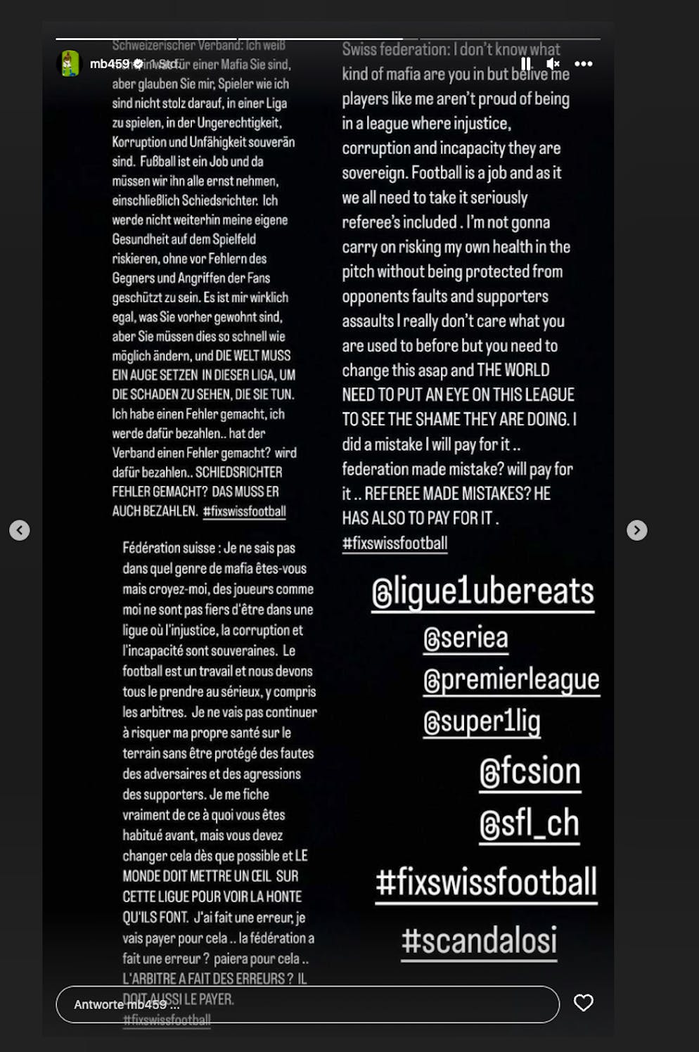 Mario Balotellis Statement auf Instagram.