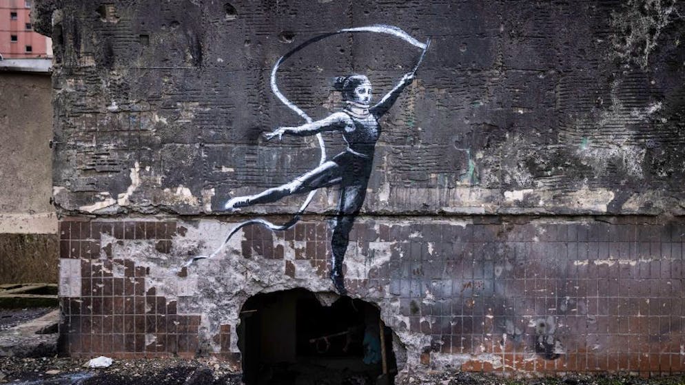 The rhythmic gymnast in the Kyiv suburb of Irpin is likely to be Banksy's work as well