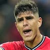 Leverkusen's Piero Hincapie reacts during the Champions League Group B soccer match between Bayer Leverkusen and Porto in Leverkusen, Germany, Wednesday, Oct. 12, 2022. (AP Photo/Martin Meissner)