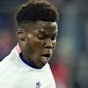 FILE - United States' Yunus Musah shoots against Mexico during the first half of a FIFA World Cup qualifying soccer match between Mexico and the United States, Friday, Nov. 12, 2021, in Cincinnati. (AP Photo/Julio Cortez, File)