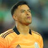 GLENDALE, AZ - JUNE 02: Goalkeeper Alfredo Talavera #1 of Mexico stands for their national anthem before to the friendly match between Uruguay and Mexico at State Farm Stadium on June 2, 2022 in Glendale, Arizona. (Photo by Omar Vega/Getty Images)